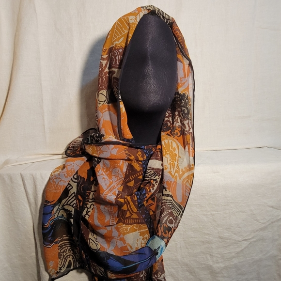 Coveri Collection Tribal Print Oblong Silk Chiffon Scarf/Wrap - Picture 2 of 5